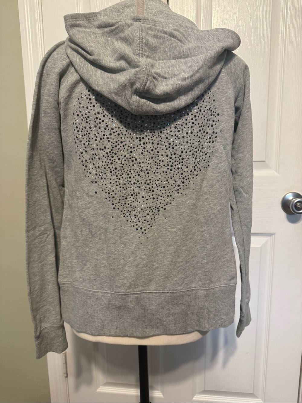 Victoria's Secret Gray Hooded Sweatshirt with Studded Heart Back Y2K